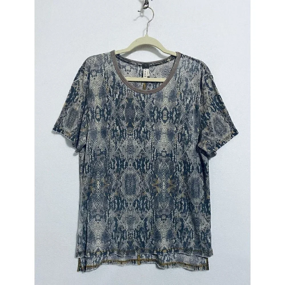 Free People Womens Small Tourist Sleeve Knit Black Snake Combo Tee Shirt Tan